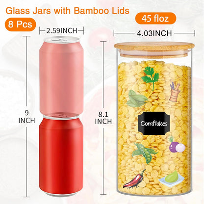 Glass Storage Jars 45 oz 4 Pcs Clear Glass Food Storage Containers with Airtight Bamboo Lid