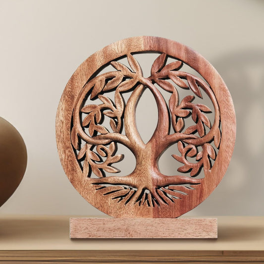 Decozen Solid Wood Tree of Life Sculpture - Home Decor, Living Room, Boho, Shelf, Coffee Table