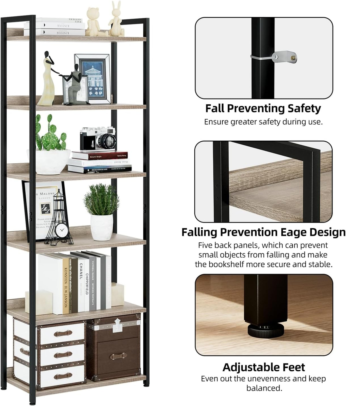NUMENN Bookshelf, 6 Tier Bookshelves, Home Office Bookcase Shelf Storage Organizer, Free Standing