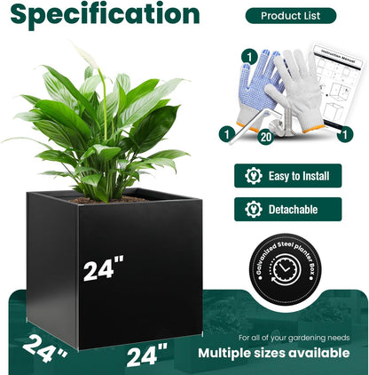 Galvanized Steel Planter Box Black Metal Planter Large Square Indoor Outdoor Planters Cube Steel