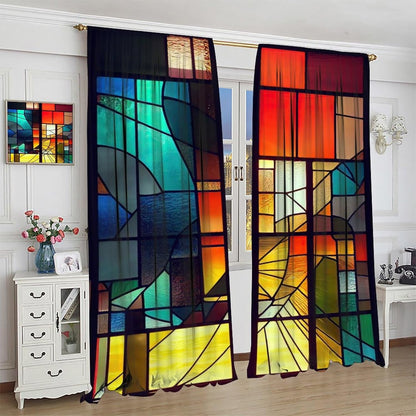 Stained Glass Curtains,Retro Abstract Colorful Geometry Textures Art Home Decor Drapes for Bedroom