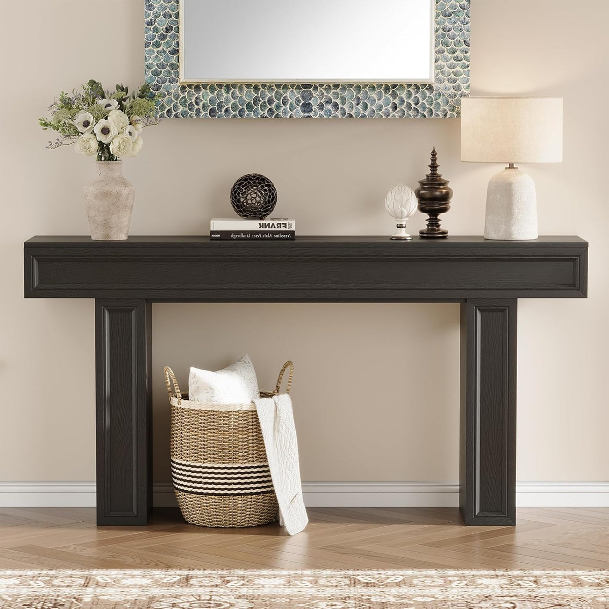 Rresyet 63 Inch Long Console Table, Sofa Table Behind Sofa, Wooden Entryway Table, Farmhouse