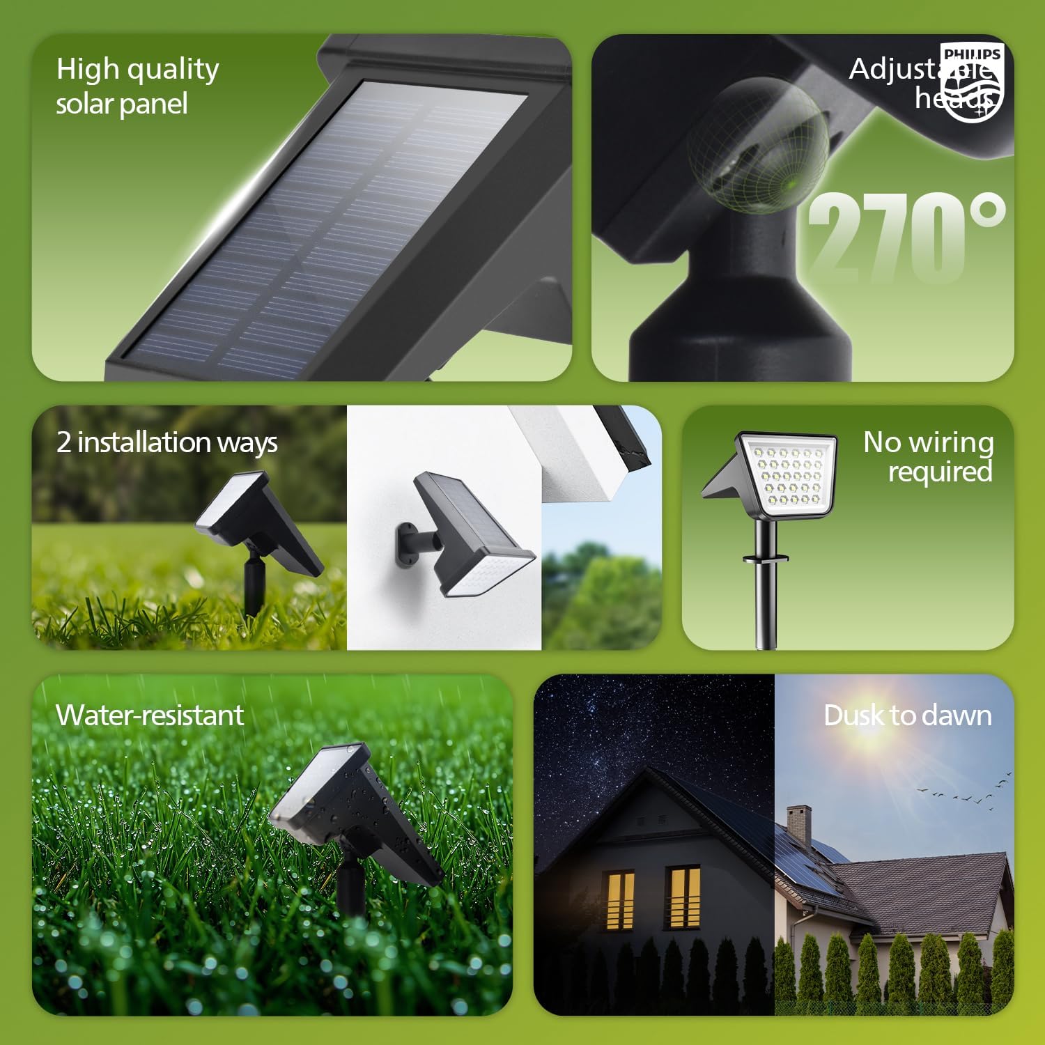 Philips 2 Packs Solar Spot Lights Outdoor Waterproof, 28 LED 7500K Solar Powered Landscape Pathway