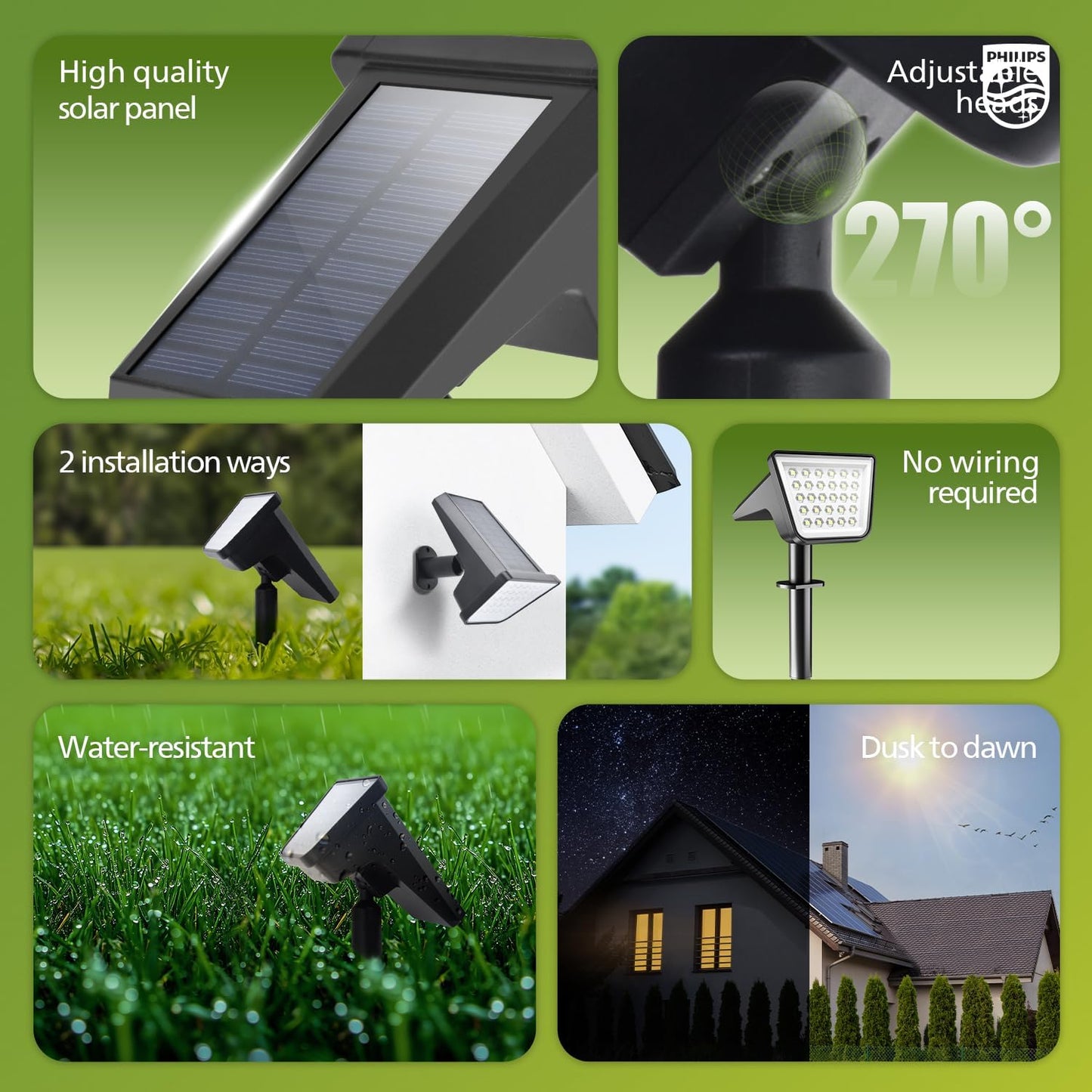 Philips 6 Packs Solar Spot Lights Outdoor Waterproof, 28 LED 7500K Solar Powered Landscape Pathway