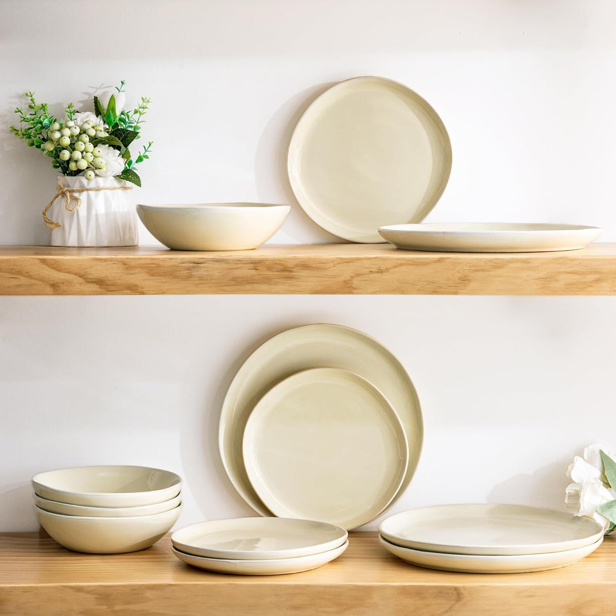 AmorArc Ceramic Dinnerware Sets,Handmade Reactive Glaze Plates and Bowls Sets,Highly Chip and Crack