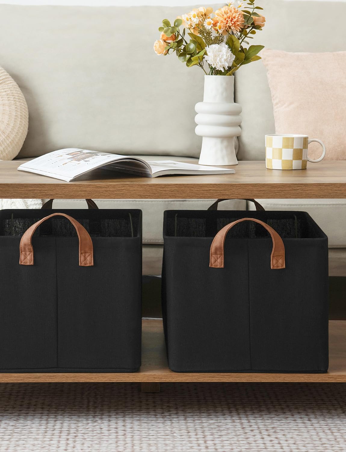 StorageWorks Storage Bins, Fabric Storage Bins for Shelves, Large Storage Baskets with Metal Frame