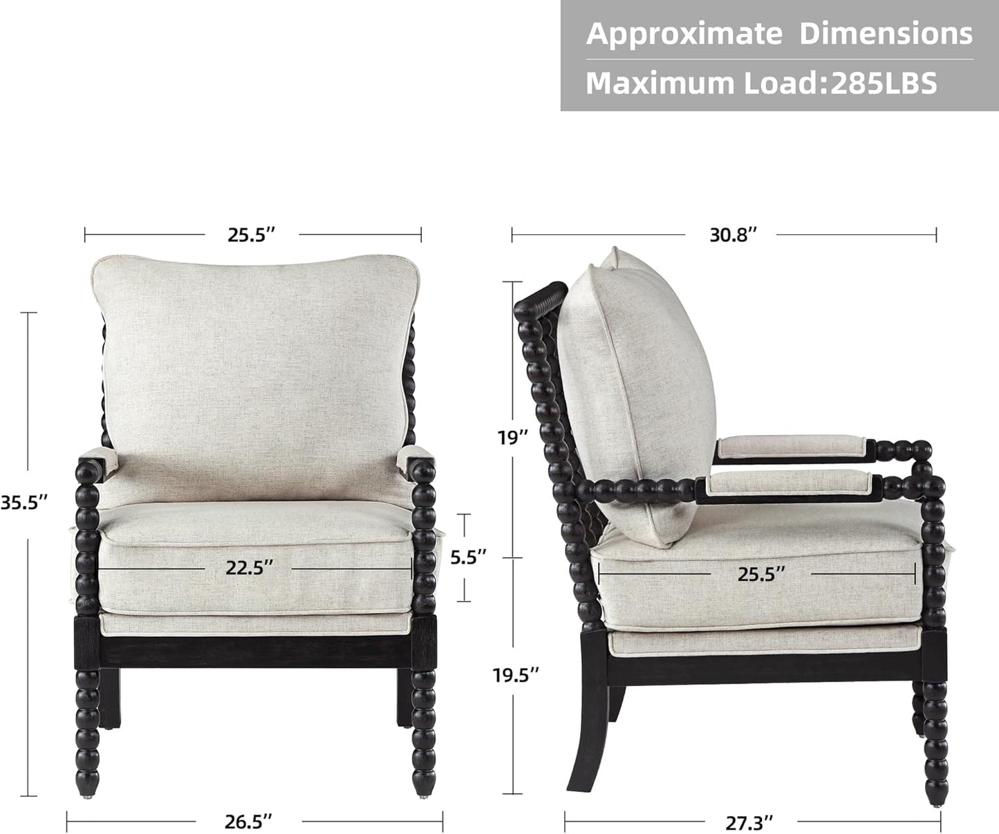 DUHOME Linen Fabric Spindle Accent Chair with Wood Frame,Bobbin Chair with High Resilience Spring