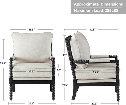 DUHOME Linen Fabric Spindle Accent Chair with Wood Frame,Bobbin Chair with High Resilience Spring