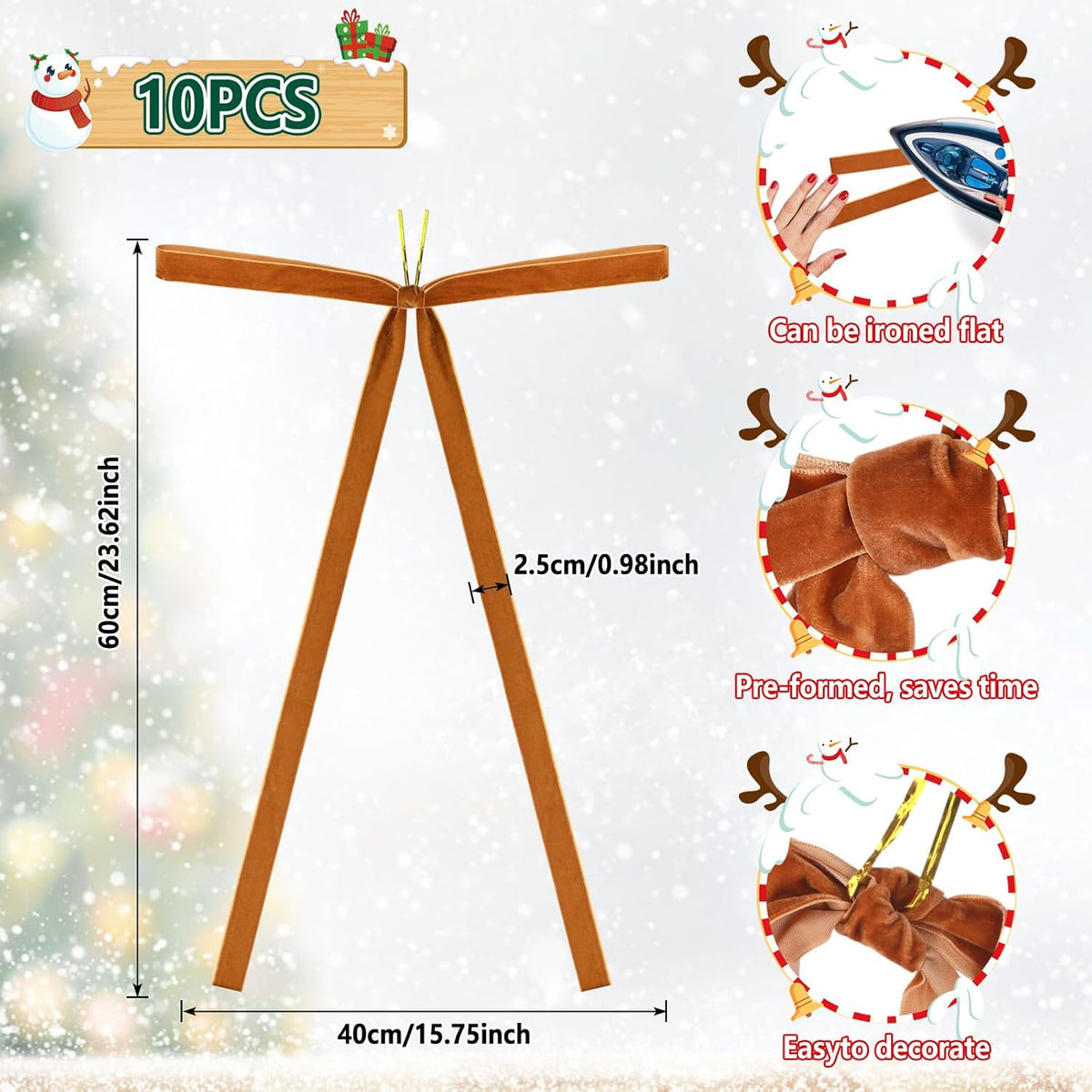 Draupnir 10 Pcs Velvet Christmas Bow 23.62x15.75 inch Velvet Bows for Christmas Tree Topper