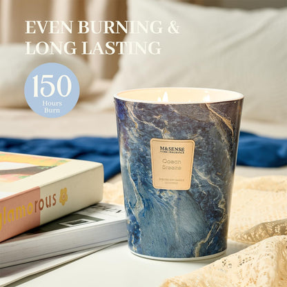 M&SENSE Ocean Breeze Scented Candles for Home, 3-Wick Highly Scented Jar Candles, 35 Oz 150 Hours
