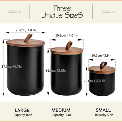 Black Ceramic Canister Set with Bamboo Lids, 3-Piece Airtight Food Storage Jars for Kitchen