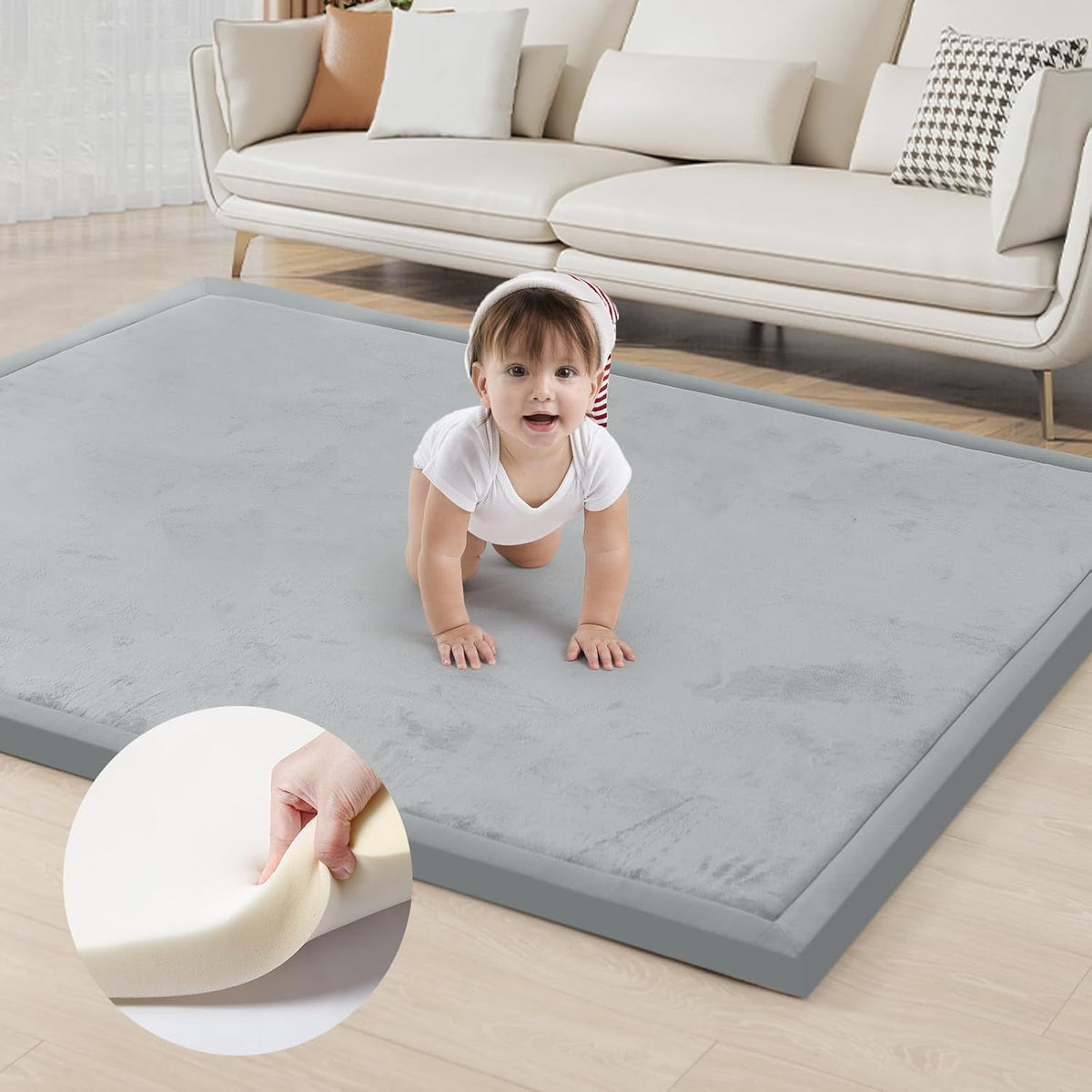ACOMOPACK Baby Play Mat for Floor 1.3" Thick Memory Foam Play Mat 39"×59" Tummy Time Crawling with