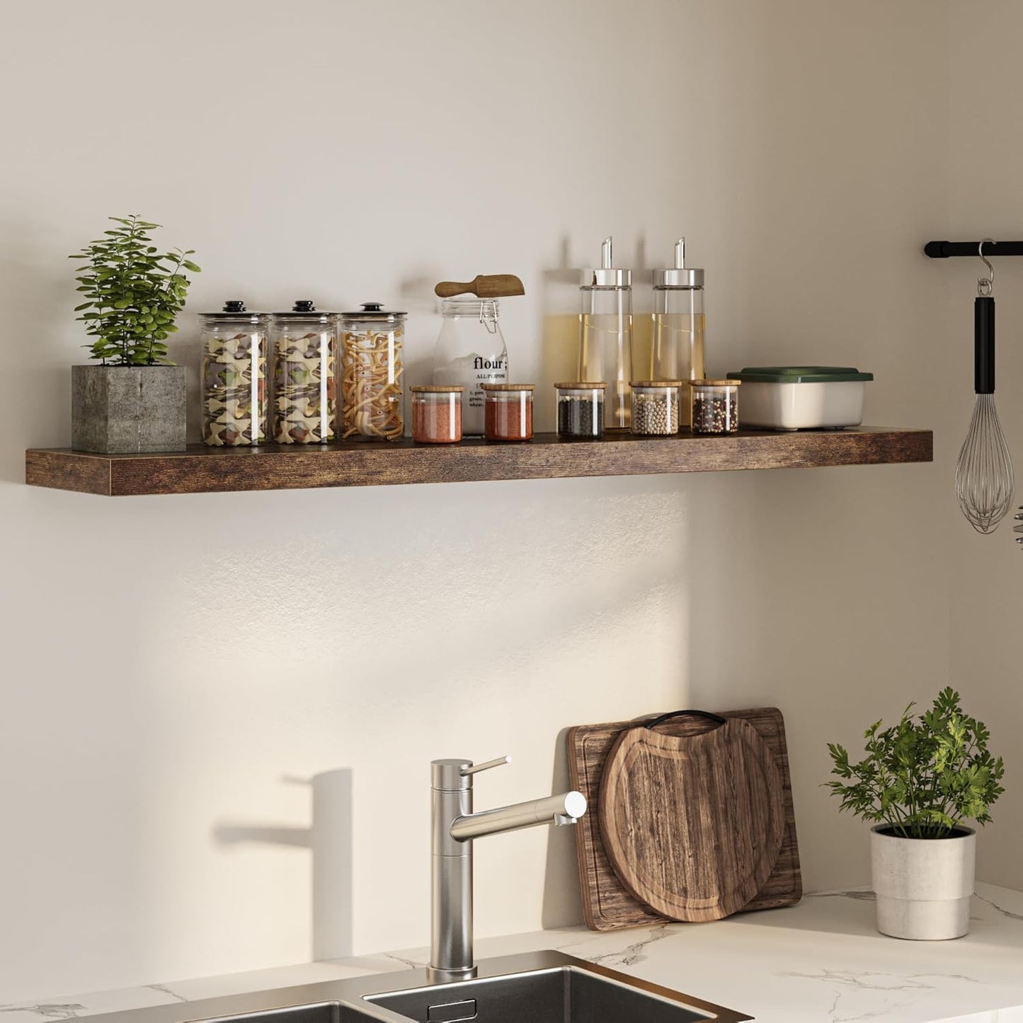 Floating Shelves for Wall, 55"W x 9.3"D x 1.5"H, Long Wooden Wall Mounted Display Shelf with