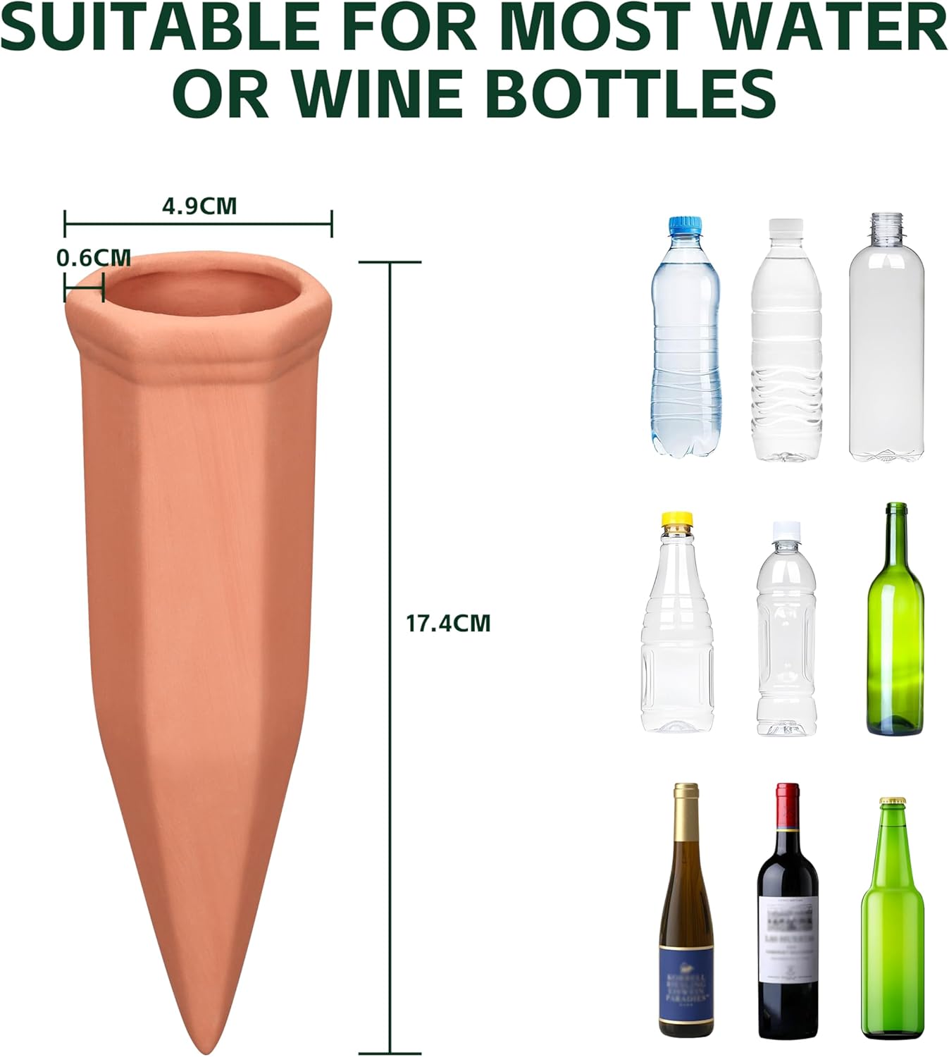 Wine Bottle Watering Spikes, Terracotta Watering Spikes for Out | Indoor Plants, Self Watering