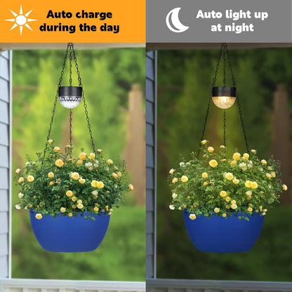 2 Packs Hanging Planters Basket for Outdoor Plants, Solar Powered Self Watering Blue Round Plastic