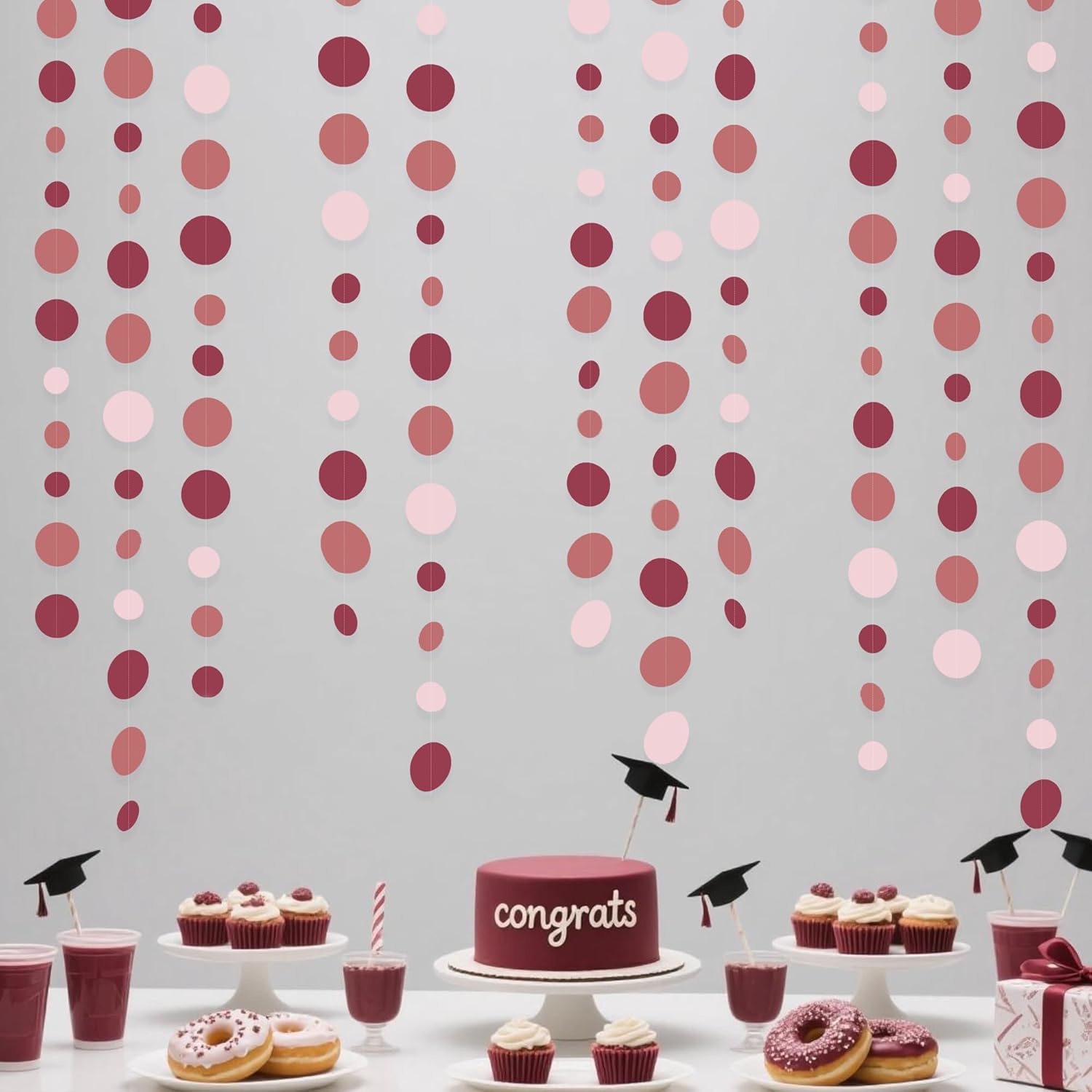 Burgundy Dusty Pink Decorations Circle Dot Garland Maroon Pink Hanging Polka Dot Streamer Banner