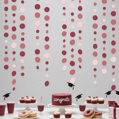Burgundy Dusty Pink Decorations Circle Dot Garland Maroon Pink Hanging Polka Dot Streamer Banner