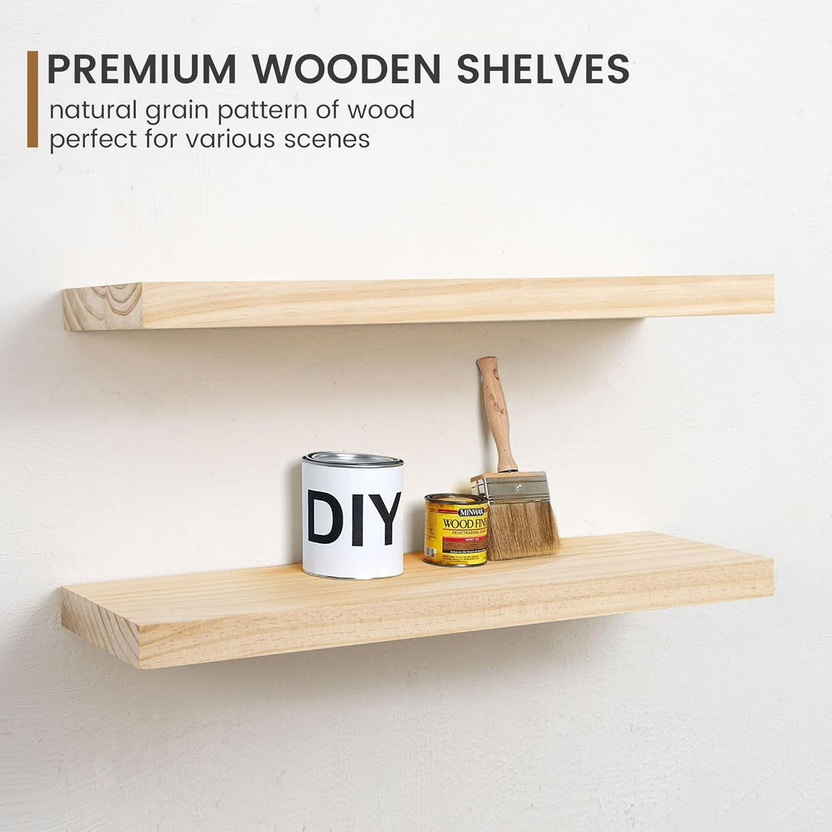 Fun Memories Farmhouse Floating Shelves - 8 Inch Deep Rustic Wood Wall Shelf - Premium Solid Pine