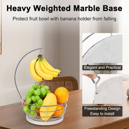 Livabber Countertop Fruit Basket Bowl with Banana Hanger, Modern Standing Fruit Vegetable Bowl