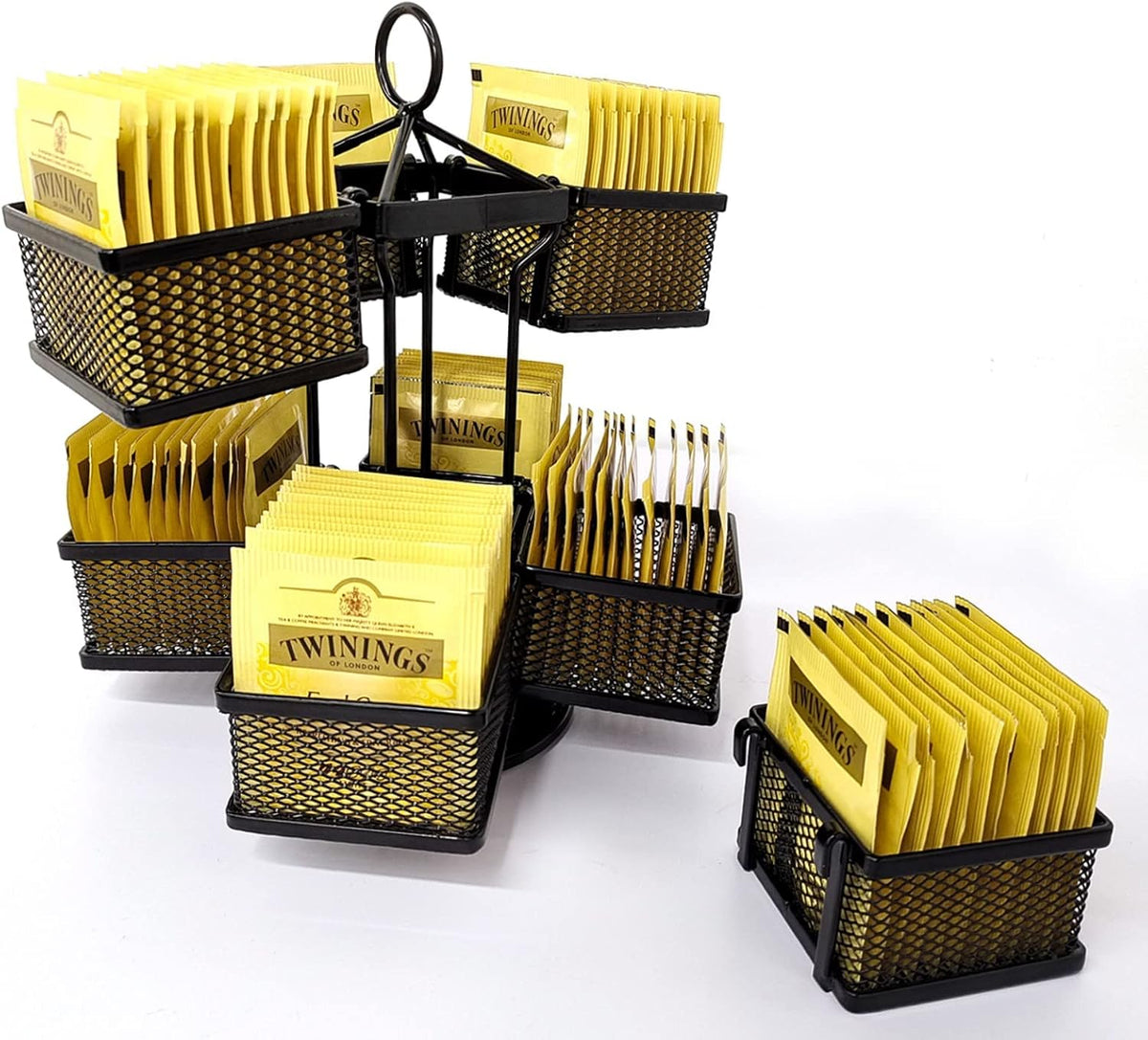 Tea Bag Organizer Coffee Holder Storage Spinning Carousel Basket Black Adjustable Tea Caddy For