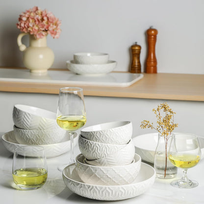 Sureasy Ceramic Cereal Bowls Set of 4-25 oz White Soup Bowls for Kitchen, Perfect for Soup, Pasta