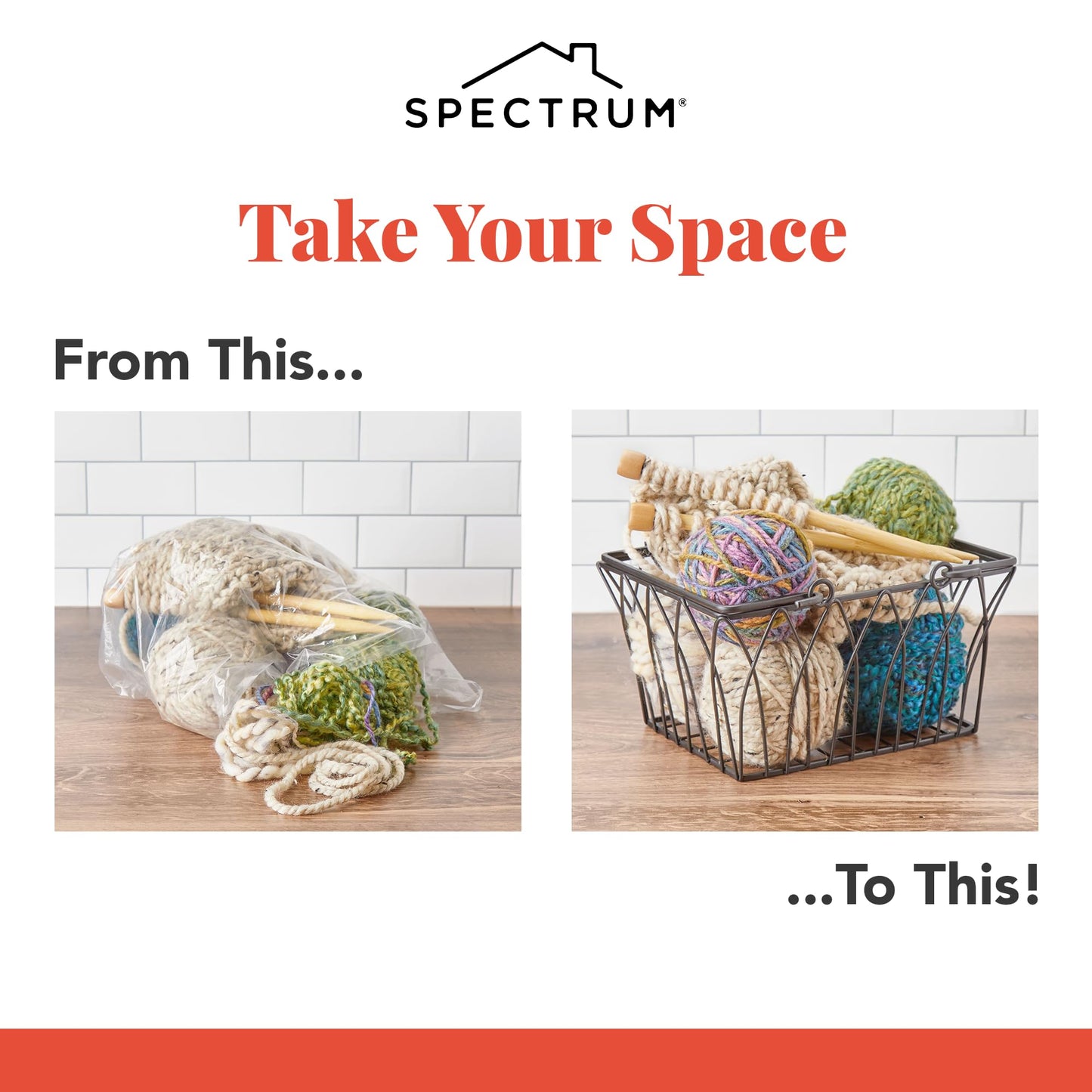 Spectrum Small Wire Basket with Handles Black Farmhouse Basket Organizer for Kitchen Bathroom