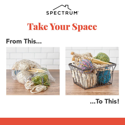 Spectrum Small Wire Basket with Handles Black Farmhouse Basket Organizer for Kitchen Bathroom