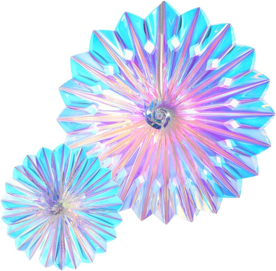 Iridescent Hanging Decorations Round Foil Decorative Folding Fans Rainbow Shine Party Ornaments for