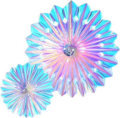 Iridescent Hanging Decorations Round Foil Decorative Folding Fans Rainbow Shine Party Ornaments for