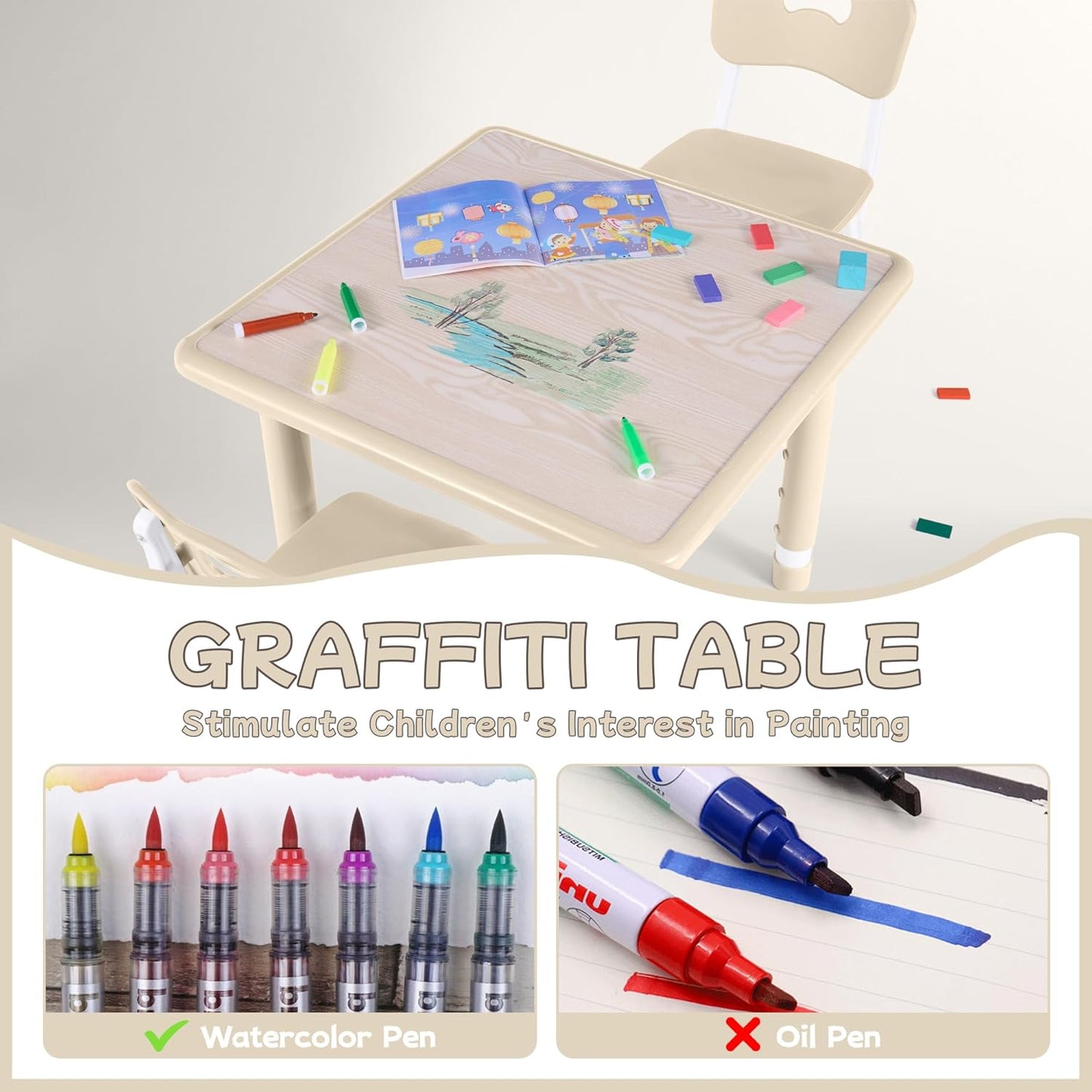 Toddler Table and Chair Set, Height Adjustable-Upgrade Kids Table and 2 Chairs for Ages 3-8