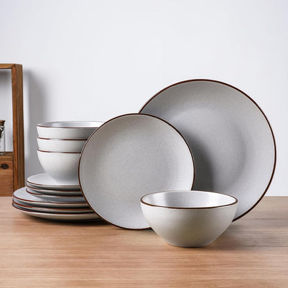 Famiware Venus Plates and Bowls Sets, 12 Pieces Stoneware Speckled Dinnerware Sets, Dishes Set for