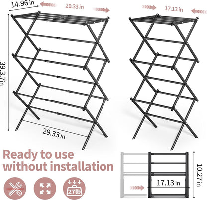 APEXCHASER Clothes Drying Rack, 3-Tier Laundry Drying Rack for Clothes, Expandable Metal Clothing