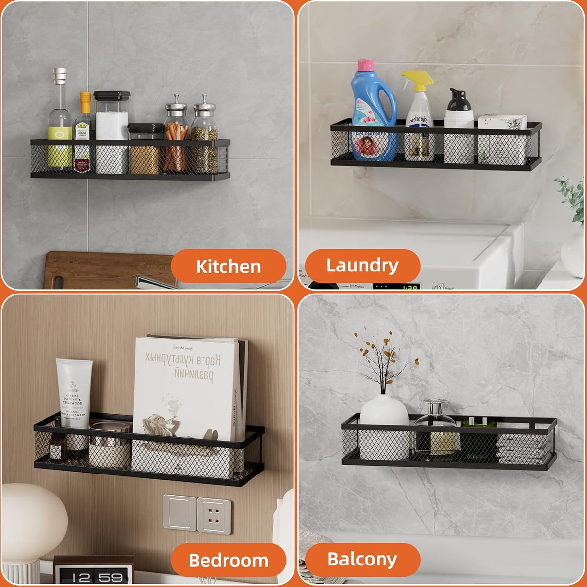 Spice Rack Wall Mount, 4 Pack Pantry Door Organizer & Hanging Storage Baskets Organizer Wall Mount
