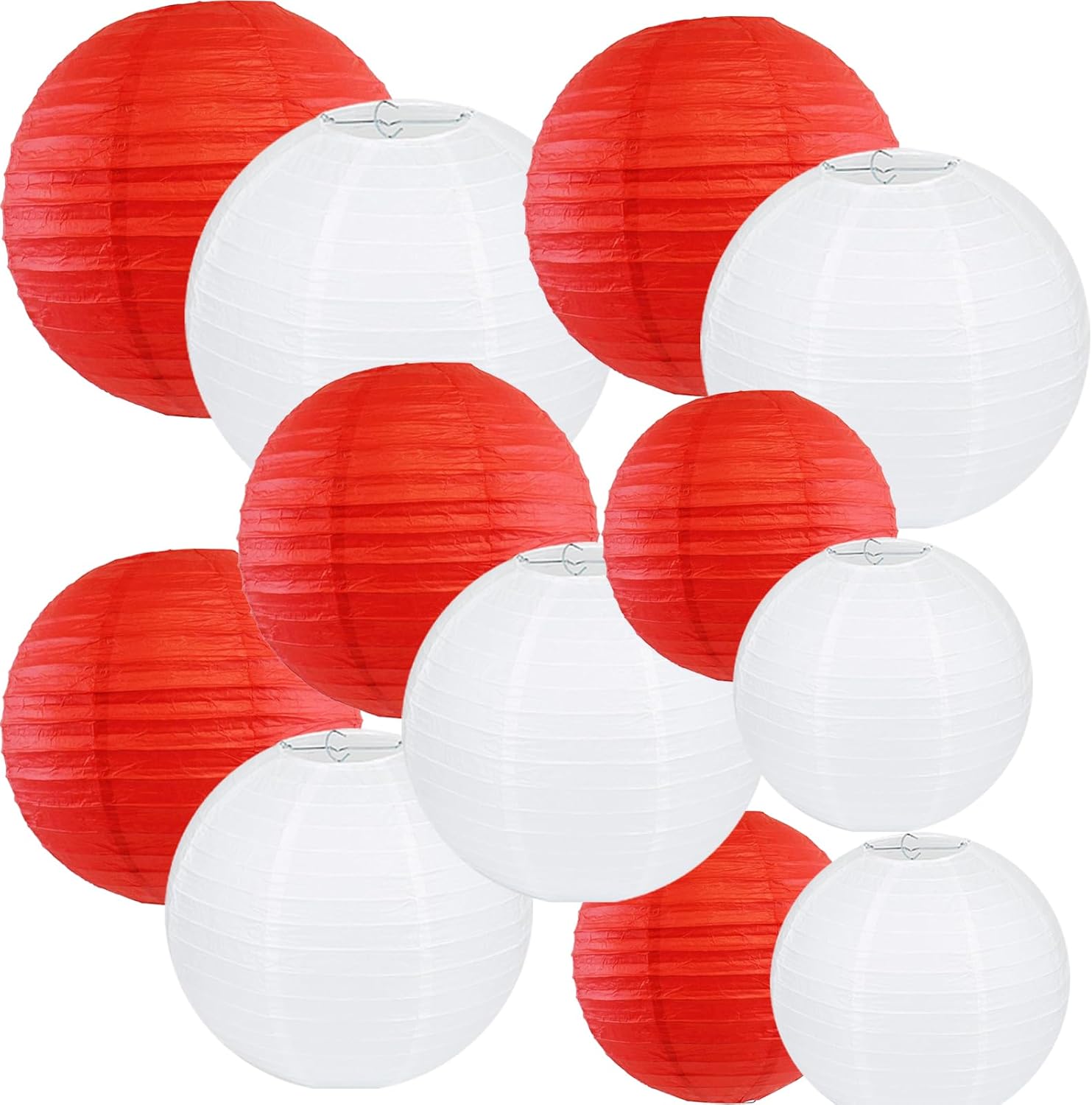 12Pcs Round Paper Lanterns Assorted Sizes (6" 8" 10" 12") for Home Decor, Restaurant, Church