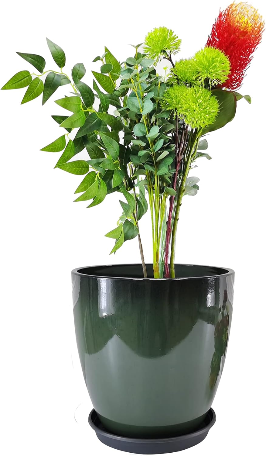 FixtureDisplays® Garden Green Plastic Round 11.8 Inches Diameter 11.8 Inches Tall Planter Resin
