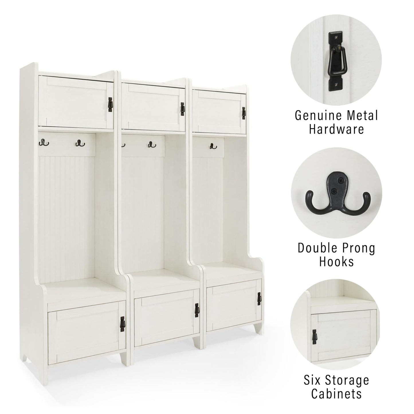 Crosley Furniture Fremont 3-Piece Hall Tree Entryway Set with Storage Cabinets and Coat Rack Hooks