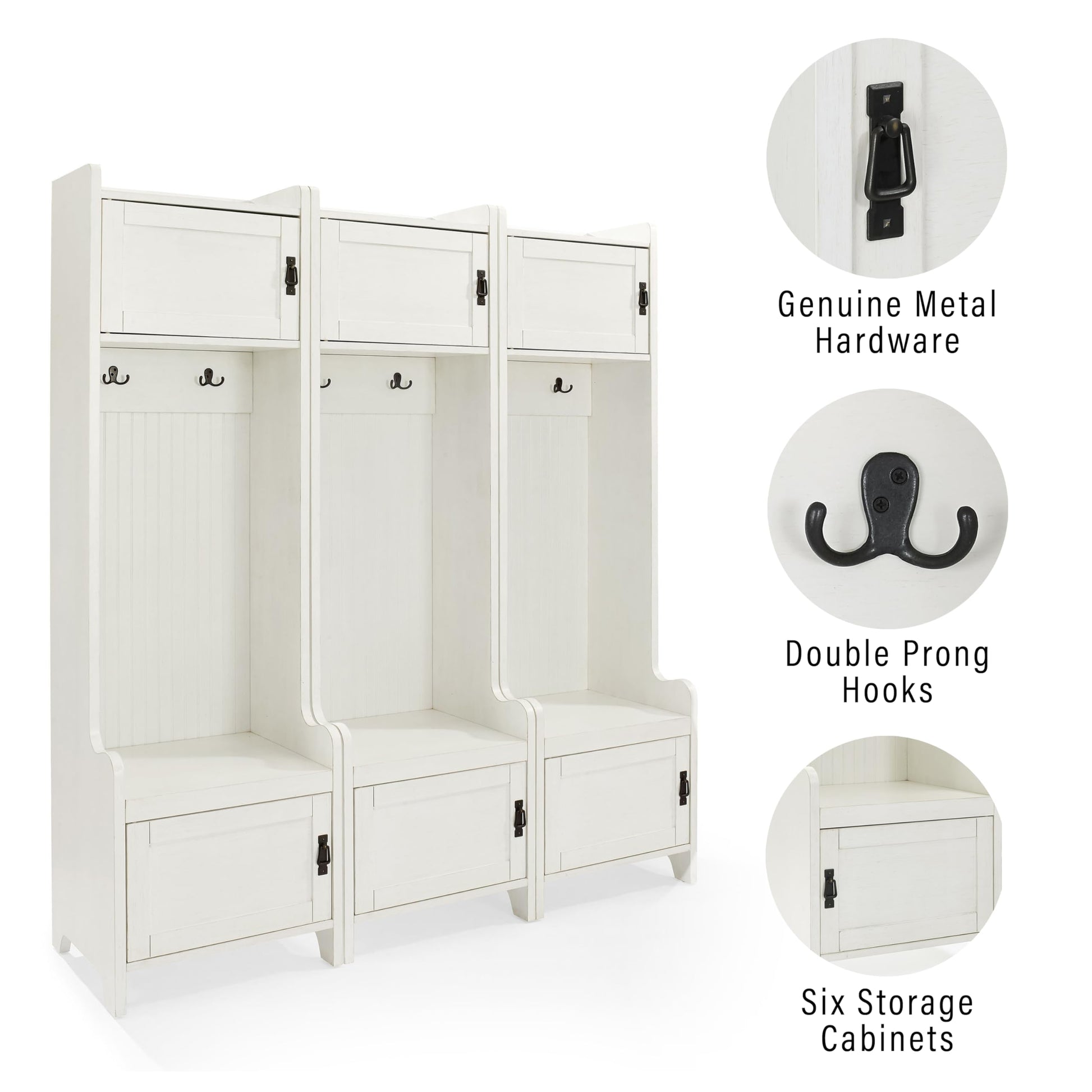 Crosley Furniture Fremont 3-Piece Hall Tree Entryway Set with Storage Cabinets and Coat Rack Hooks