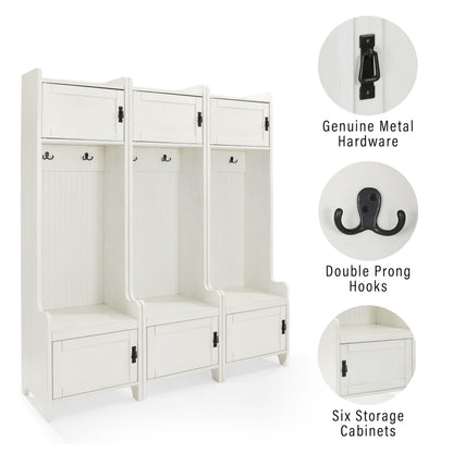 Crosley Furniture Fremont 3-Piece Hall Tree Entryway Set with Storage Cabinets and Coat Rack Hooks