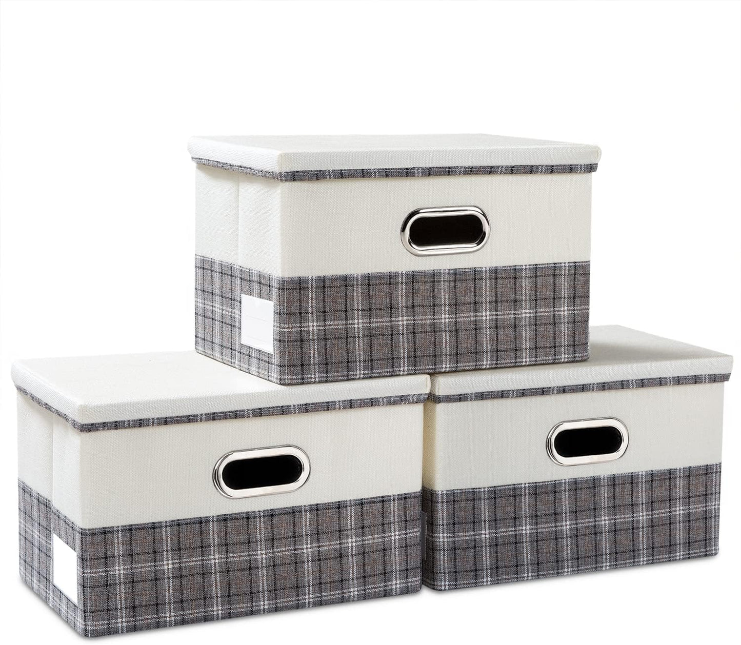 PRANDOM Collapsible Storage Bin with Lid [3-Pack] Fabric Foldable Storage Box Organizer Container