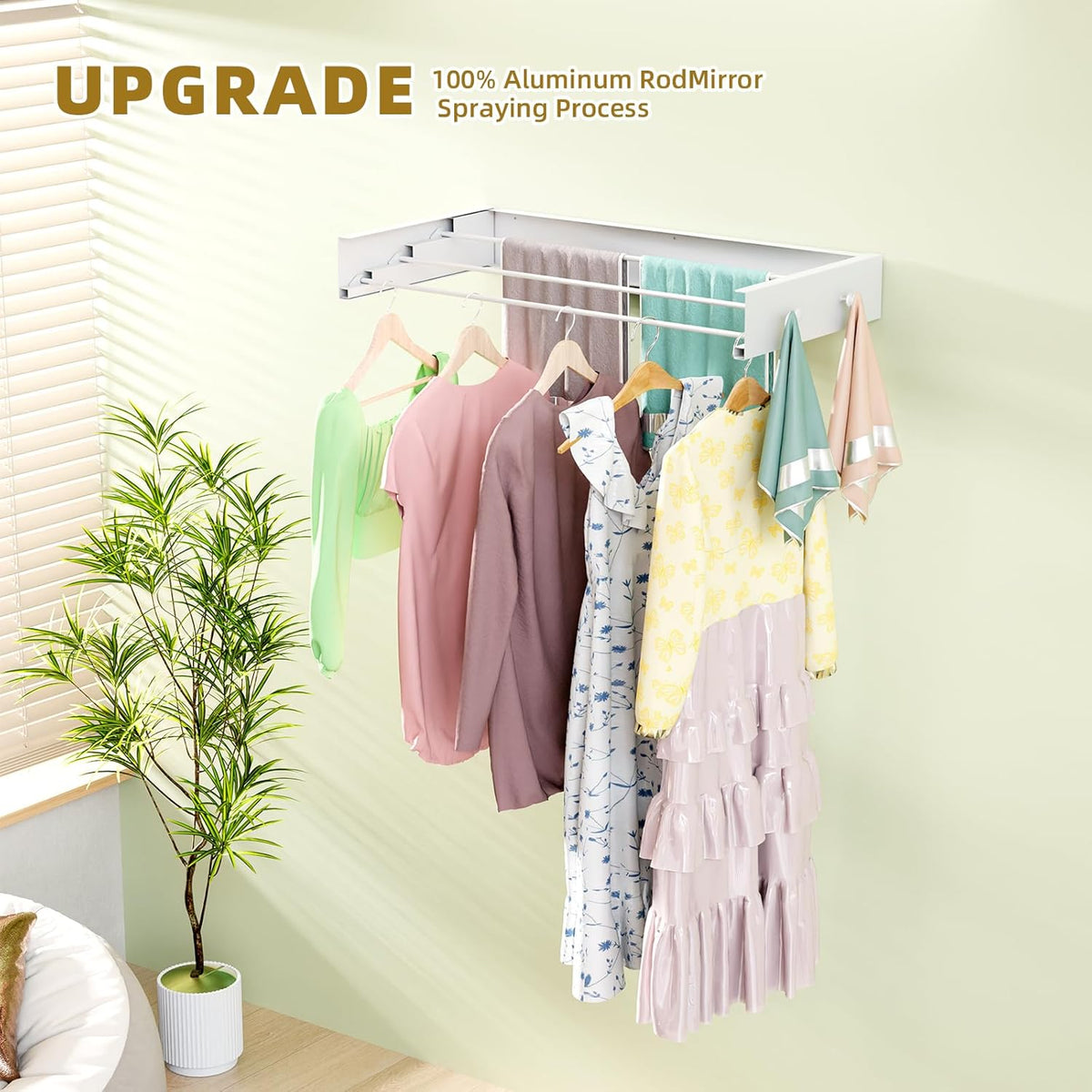 Wall Mounted Drying Rack for Laundry 19.8'', Folding Drying Rack Clothing Wall Mount with 3 Rods