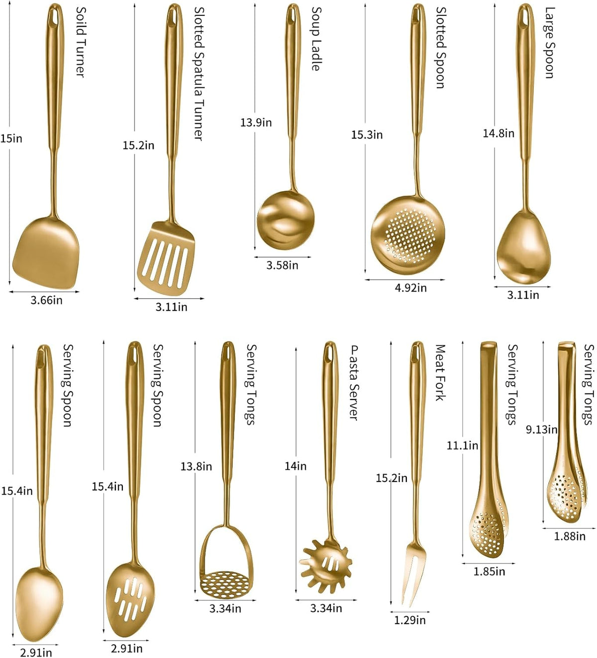 304 Stainlss Steel Matte Kitchen Utensils Set, 12 Pcs Long Metal Cooking Utensil Gadgets Tools Set