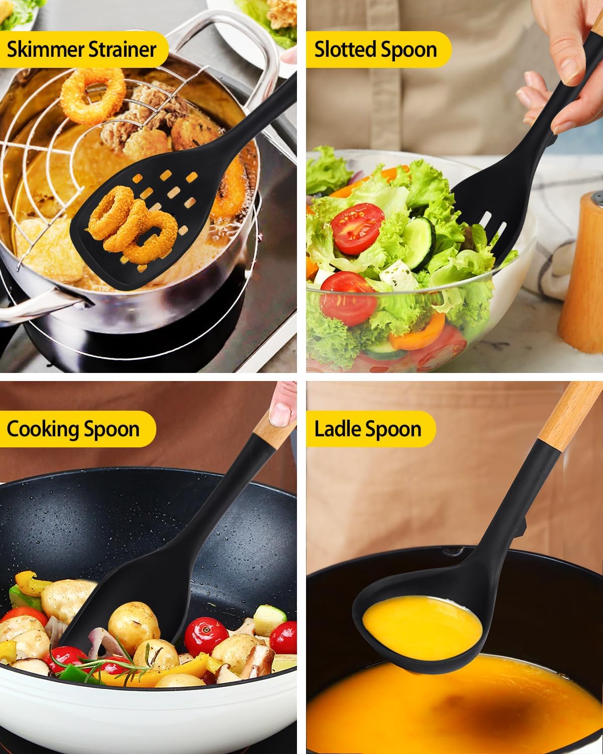 Silicone Kitchen Utensil Set for Non Stick Cookware, 7 Pcs Heat Resistant Cooking Utensils with