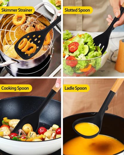 Silicone Kitchen Utensil Set for Non Stick Cookware, 7 Pcs Heat Resistant Cooking Utensils with