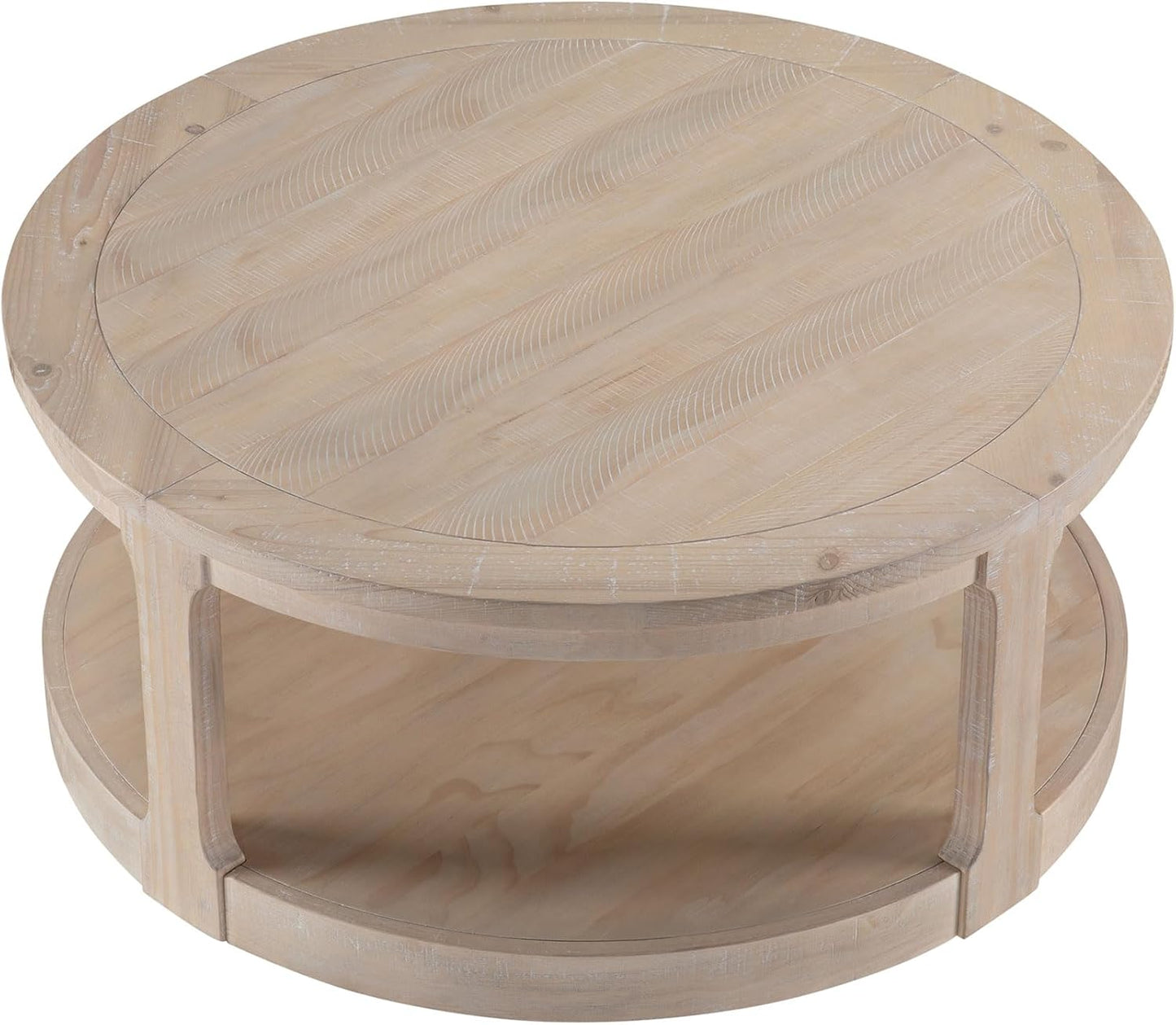 WILLIAMSPACE 40" Round Coffee Table with Wheels, Circle 2 Tier Solid Wood Center Coffee Table, Mid