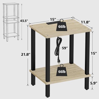 TUTOTAK End Table with Charging Station, Small Side Table with Outlets, Nightstand Bedside Table
