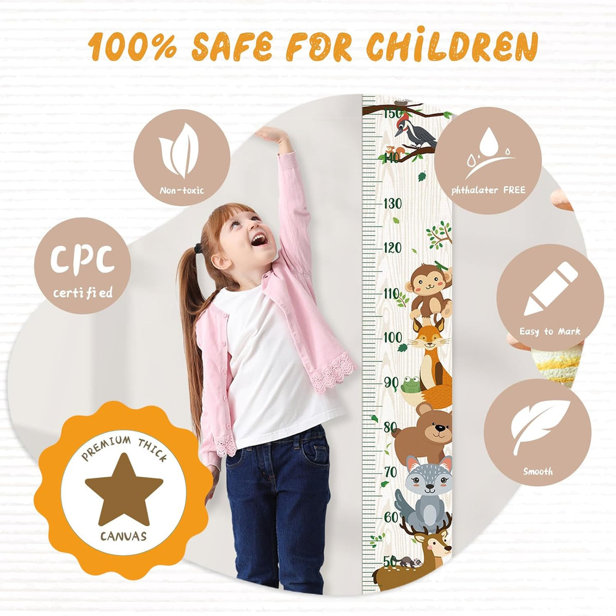 Personalized Name Growth Chart Wall Decor for Kids – Canvas Removable Height Chart Measuring Ruler