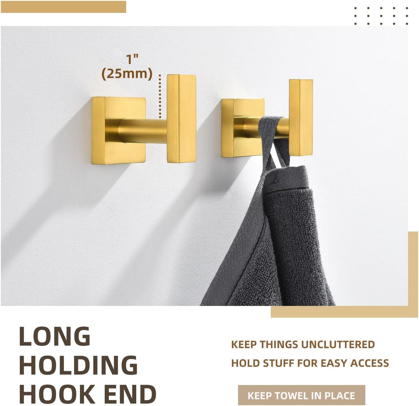 Angle Simple Towel Hooks for Bathroom, SUS 304 Stainless Steel Square Robe Coat Wall Hooks, Hand