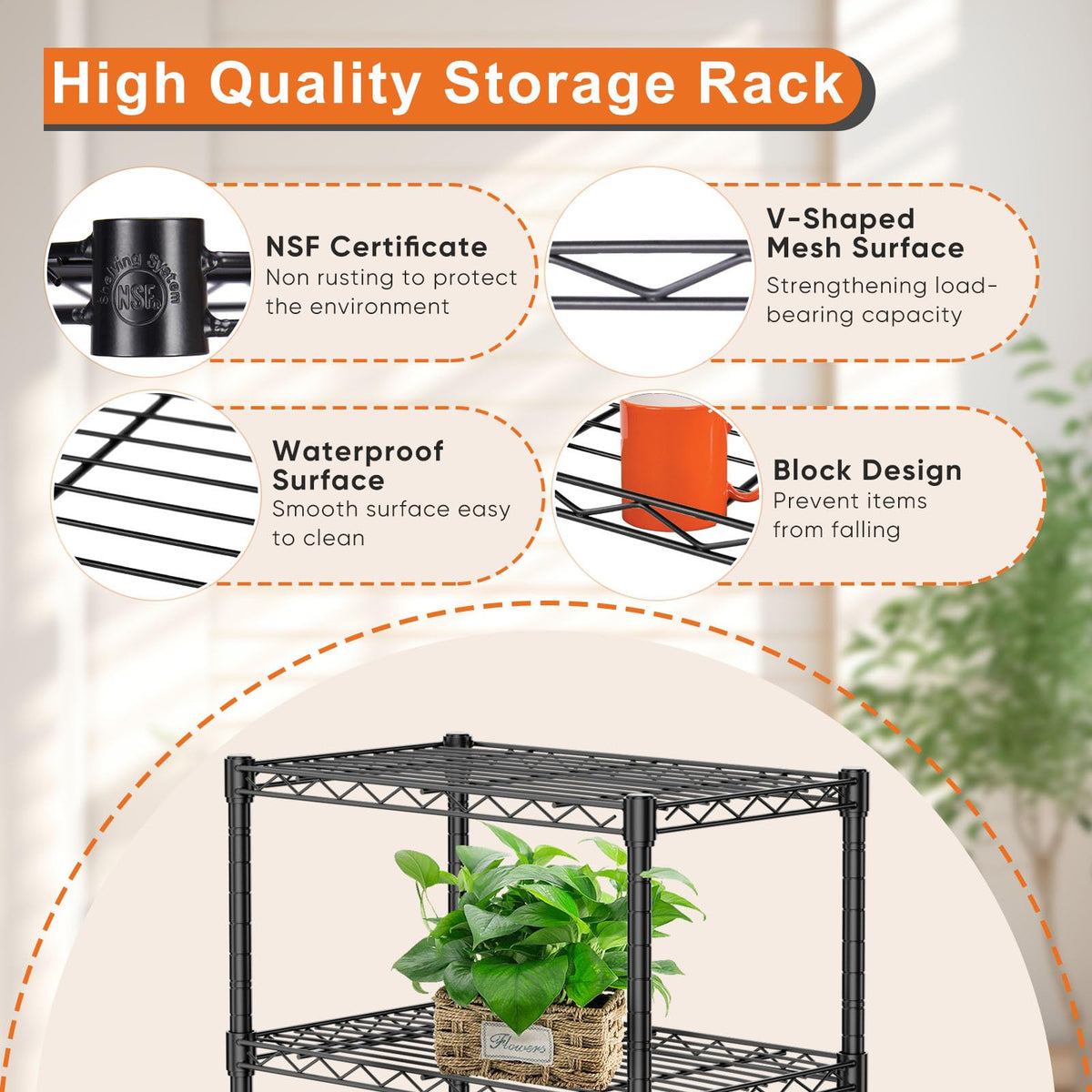 HealSmart 5-Tier Metal Wire Storage Shelves, Adjustable Standing Storage Rack Shelf, Heavy Duty