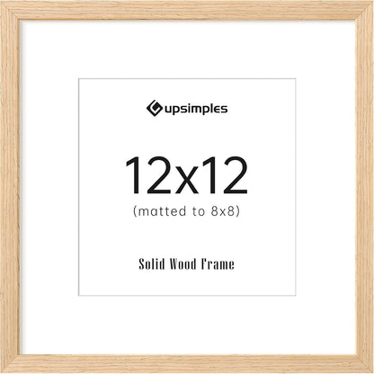 upsimples 12x12 Frame, Natural Solid Wooden Picture Frames, Display 8x8 with Mat or 12 x 12 Without