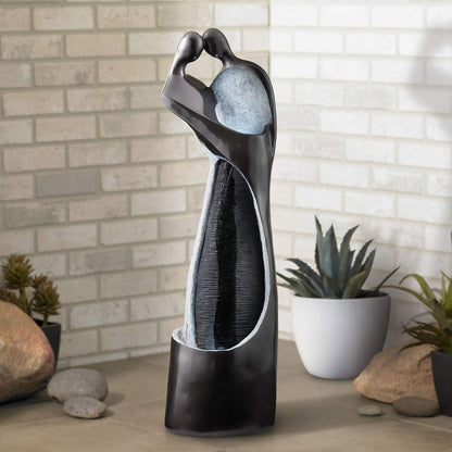 Modern Couple 47" High Large Indoor Outdoor Decor Black Resin Floor Fountain with Light LED Tall